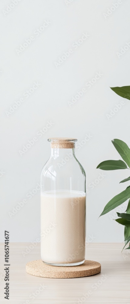 Poster eco-friendly beverage display on modern table with greenery