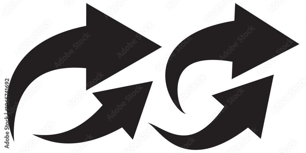 Poster curve arrow icon vector set. set of black long curve arrow for app and ui design. long up arrow icon