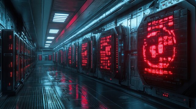 A futuristic mining facility with automated GPU rigs, representing the future of cryptocurrency mining operations with advanced technology and automation.