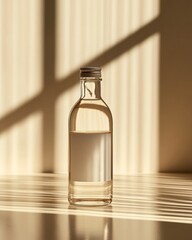 Minimalist Glass Bottle in Warm Sunlit Shadows