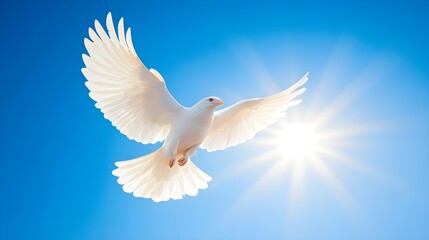 Fototapeta premium Eagle soaring high in the sky, wings outstretched against a bright blue sky