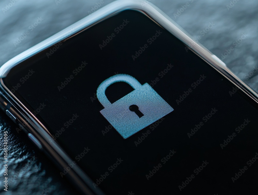 Aufkleber Macro Close-Up of Digital Lock Icon on Smartphone Screen for Data Security and Privacy