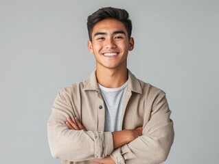 Happy Male Model Posing with Hands on Hips