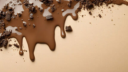 Elegant Visual Composition of Brown Liquid Dripping on a Beige Background in High Definition