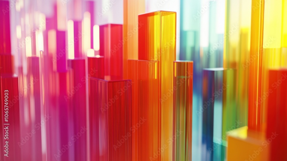 Poster abstract colorful vertical bars creating a vibrant, artistic representation of depth and dimension.