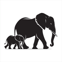 Obraz premium Black silhouette of a standing elephant on a clean white background