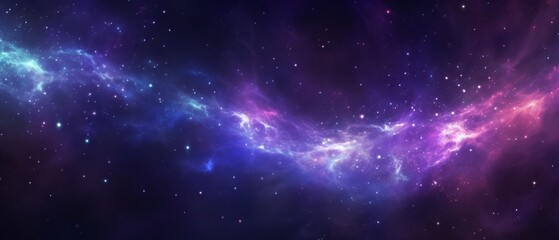 Fototapeta premium A vibrant and stunning cosmic nebula is showcasing the mesmerizing beauty of the galaxy, beautifully blending deep dark blue and rich purple hues in an ethereal night sky full of wonder and magic