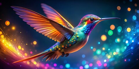Obraz premium A Rainbow Hummingbird Soaring Through a Galaxy of Lights