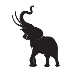 Obraz premium Black silhouette of a standing elephant on a clean white background