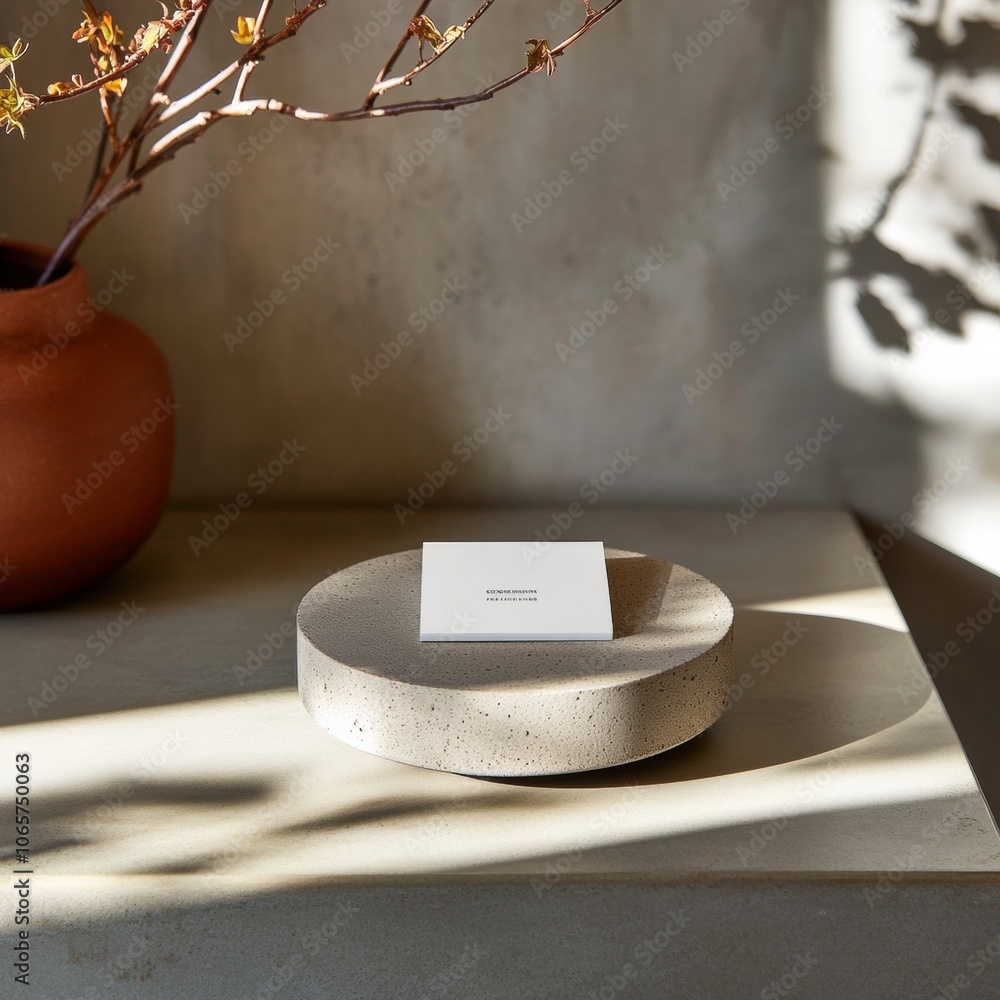 Aufkleber elegant minimalistic business card display on concrete in sunlit setting