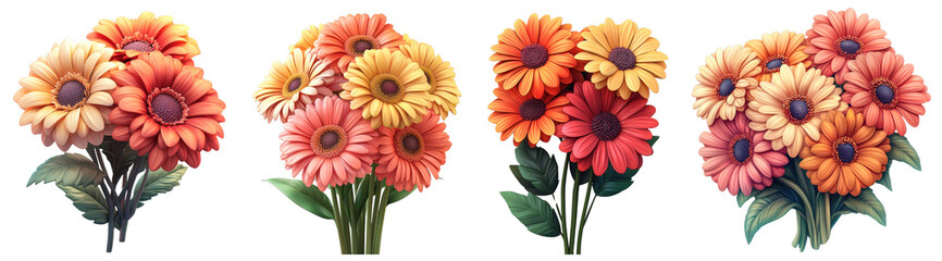 A 3D gerbera bouquet icon with a transparent background, symbolizing cheerfulness and joy.