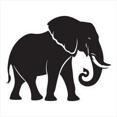 Obraz premium Black silhouette of a standing elephant on a clean white background