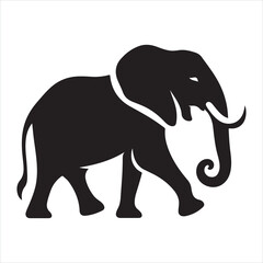 Obraz premium Black silhouette of a standing elephant on a clean white background