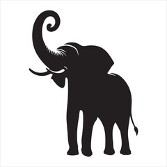 Obraz premium Black silhouette of a standing elephant on a clean white background