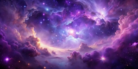 Fototapeta premium Cosmic Dreamscape A Digital Painting of Purple Clouds and Glowing Stars in a Starry Sky