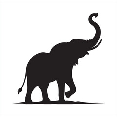 Obraz premium Black silhouette of a standing elephant on a clean white background