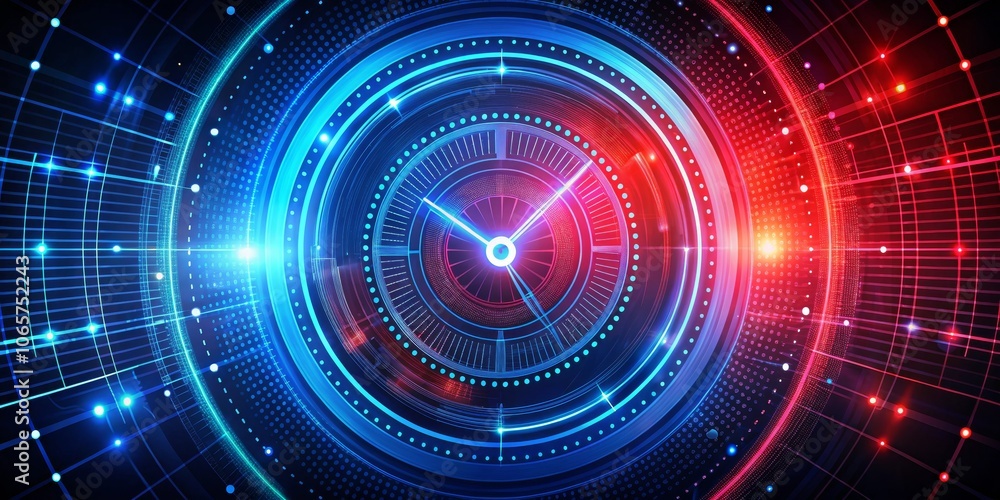Aufkleber digital clockwork a futuristic timepiece composed of interlocking circles and glowing lines, embraci