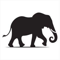 Obraz premium Black silhouette of a standing elephant on a clean white background