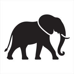 Obraz premium Black silhouette of a standing elephant on a clean white background