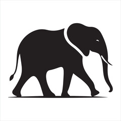 Obraz premium Black silhouette of a standing elephant on a clean white background