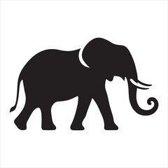 Fototapeta premium Black silhouette of a standing elephant on a clean white background