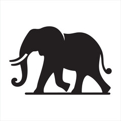 Fototapeta premium Black silhouette of a standing elephant on a clean white background