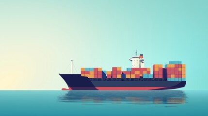 Cargo ship with stacked containers, representing overseas logistics, Vector illustration.