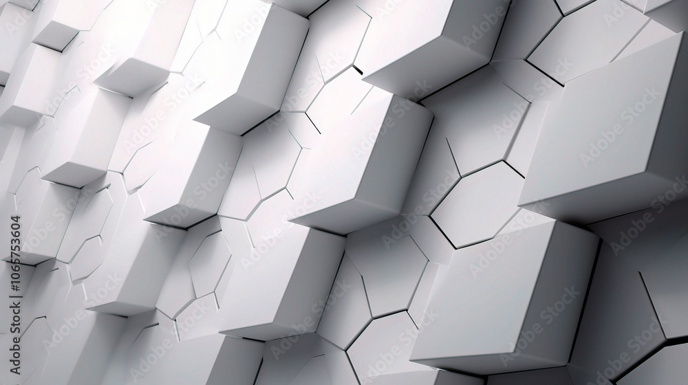 Poster abstract white textured background with hexagonal shapes