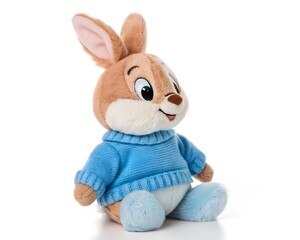 Obraz premium plush baby bunny wearing colorful clothes on plain white background for visual resources