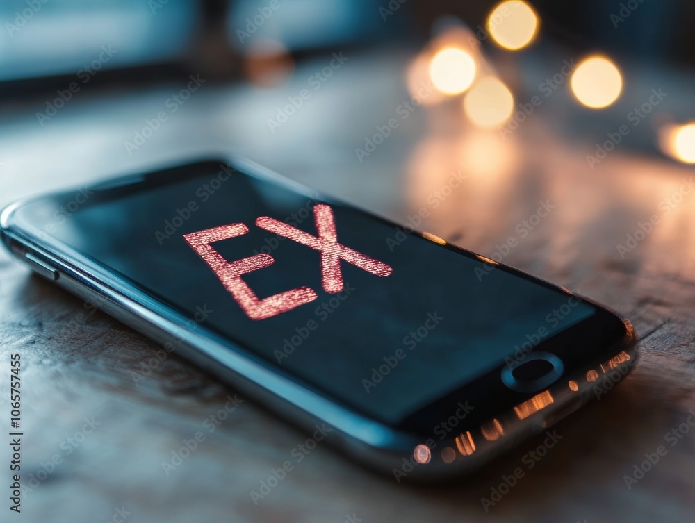Leinwandbilder Smartphone Screen with Ex Text in Focused Composition with Natural Light and Bokeh Background