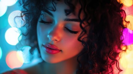 Fototapeta premium Woman's Face with Bright Lights Background