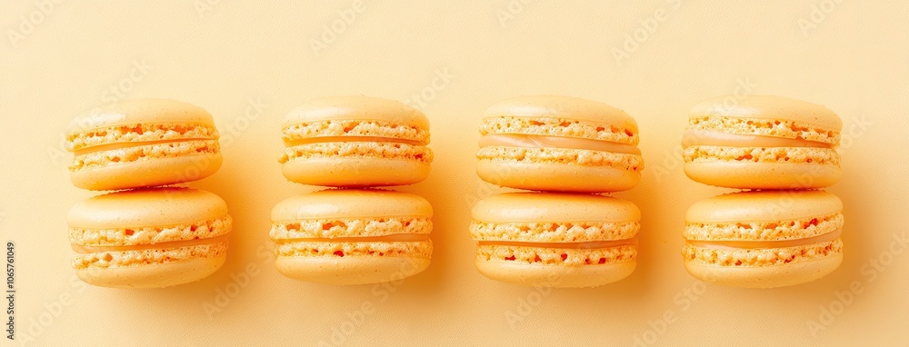 Poster Delicate vinaigrette macarons arranged elegantly in a flat lay with stunning studio lighting against a minimal background