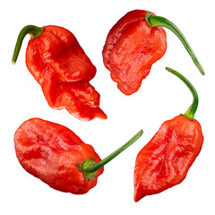 Four fresh red carolina reaper peppers