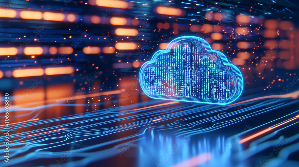 Poster futuristic web hologram representing cloud computing technology