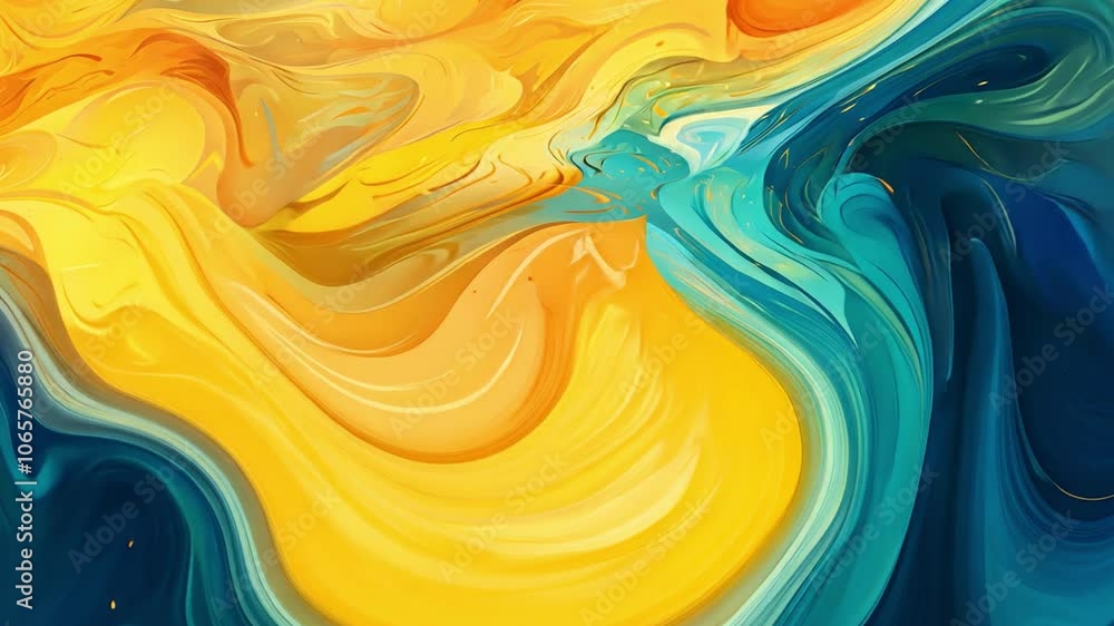 Aufkleber liquid dreamscape: abstract swirls of vibrant yellow and teal paint create a mesmerizing, fluid artw