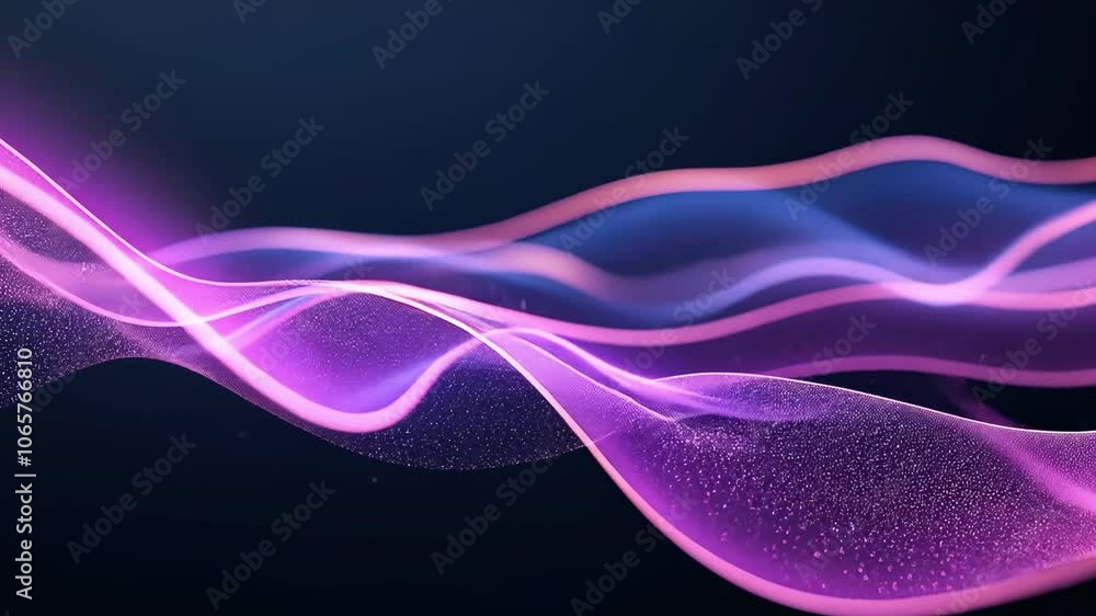 Poster dynamic waves of pink and blue light dance across a dark background, creating a mesmerizing visual e