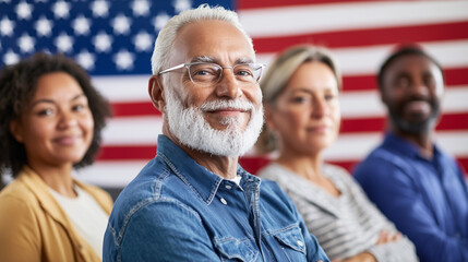 Fototapeta premium Diverse American Voters in Polling Station Participating in Democracy
