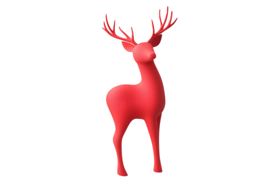 A stylized red deer figure with antlers isolated on white background, representing minimalism and charm of Christmas spirit.
