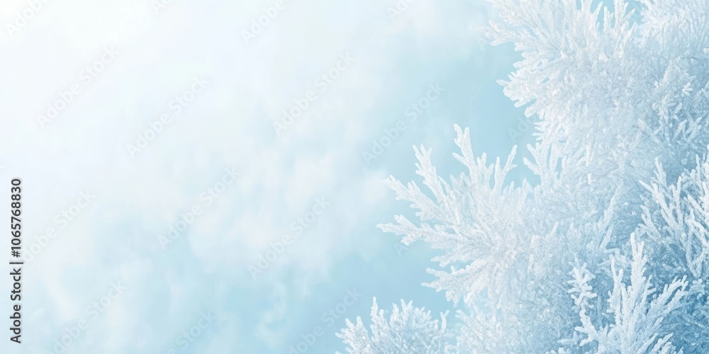 Poster an elegant frame adorned with intricate, sparkling snowflakes set against a soft light blue backgrou