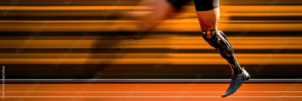 Aufkleber An athlete powers down the track with a prosthetic leg, demonstrating strength and speed amidst a lively atmosphere. Generative AI