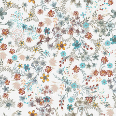 Floral rustic pattern abstract flowers. Small flowers. Ditsy print. Floral seamless fashion textile design