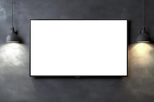 4K TV flat screen lcd or oled, plasma, realistic illustration, White blank monitor mockup. wide flatscreen monitor hanging on the wall	