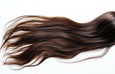 自然な長い髪の毛が白い背景に広がり、柔らかな質感が際立っている様子を捉えた