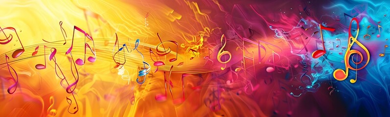 Abstract Colorful music background with notes. 