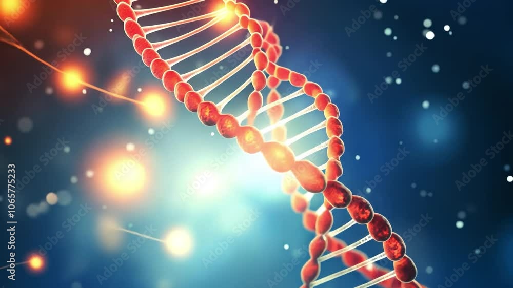 Poster dna double helix: a stunning illustration of a dna double helix against a vibrant blue and orange ba
