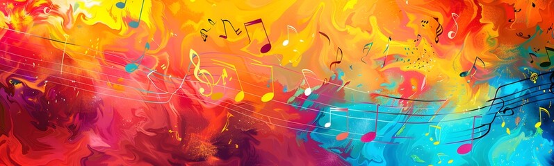 Abstract Colorful music background with notes. 