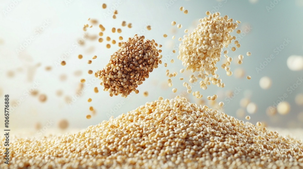 Aufkleber quinoa groats float individually bright background showcasing their unique texture and color perfect