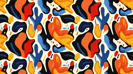 Seamless abstract pattern featuring vibrant colors and intricate shapes perfect for textile designs and modern decor