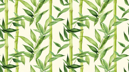 Tropical seamless pattern featuring watercolor palm leaves and Japanese bamboo perfect for exotic swimwear designs vibrant summer prints