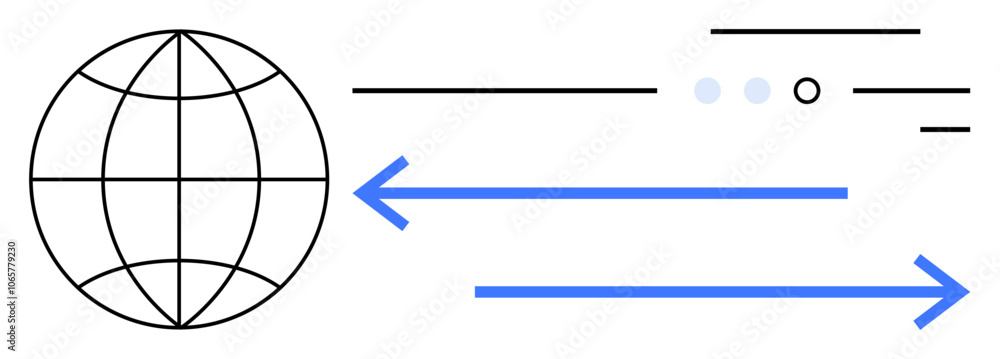 Aufkleber globe intersected with lines, two blue arrows pointing right, various lines and circles. ideal for t